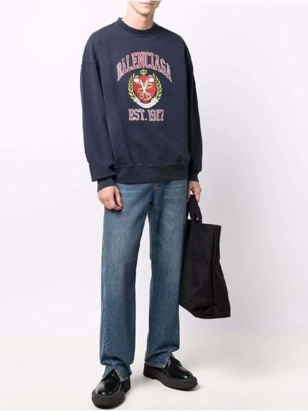 C.0.p.Y Balenciaga Navy Graphic Crewneck Sweatshirt